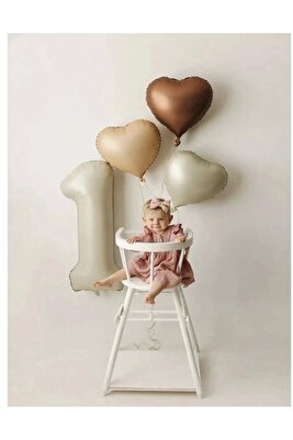1 Yaş Parti Retro Pastel Doğum Günü Seti; Krem Rakam Folyo, Kalp Folyo Balonlar 3 Adet ürün fotoğrafı