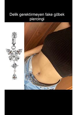 Delik Gerektirmeyen Klipsli Sıkıştırmalı Sahte Göbek Piercingi ürün fotoğrafı