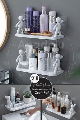 2 ADET Kendinden Yapışkanlı Craft Banyo Rafı Tarz Baharatlık Rafı Organizer Düzenleyici - 2 Adet ürün fotoğrafı