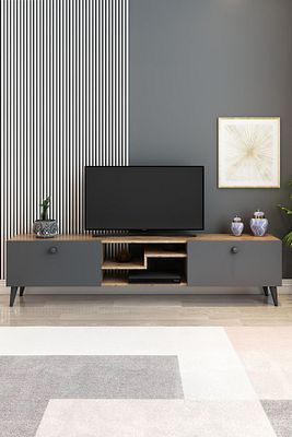 Model Z Tv Ünitesi 150 Cm Dekoratif Raflı Iki Kapaklı Tv Sehpası Çam Renk ürün fotoğrafı
