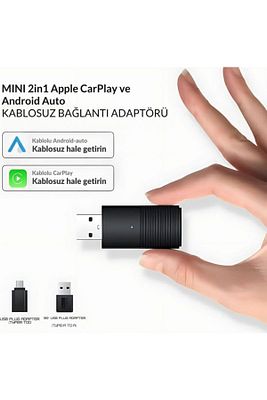 Mini Pro Duo 2in1 Araç Kiti Wireless/Kablosuz Carplay ve Android Auto Adaptörü ürün fotoğrafı