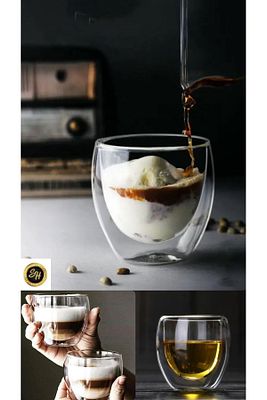 Çift Cidarlı Şeffaf Espresso Cam Bardak 250 ml 1 Adet 250ml Ofis Ev Kahve ürün fotoğrafı