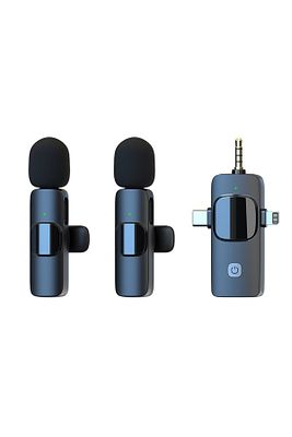 İkili Kablosuz Yaka Mikrofonu 3.5mm Aux iPhone Type-C PC Tablet Video Kayıt Vlog USB C ve Amfi ürün fotoğrafı