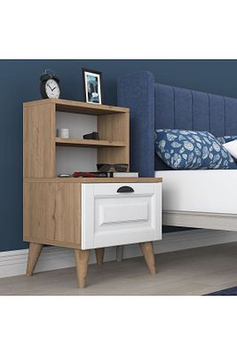 Rani Bd105 Komodin 2 Raflı Membran Çekmeceli Komodin Sepet Ceviz - Beyaz ürün fotoğrafı