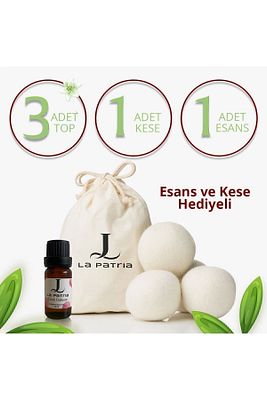3 Adet Xxxl Yün Çamaşır Kurutma Makinası Topu (KESE VE ESANS YAĞ 10ML HEDİYE) ürün fotoğrafı