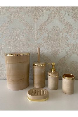Parça Mermer Desen Krembanyo Seti / Wc Fırçalık, Sıvı - Katı Sabunluk, Çöp Kovası, Diş Fırçalık ürün fotoğrafı