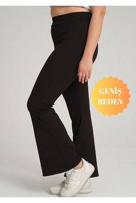 Curve Büyük Beden Fitilli İspanyol Paça Yüksek Bel Toparlayıcı Siyah Tayt ürün fotoğrafı