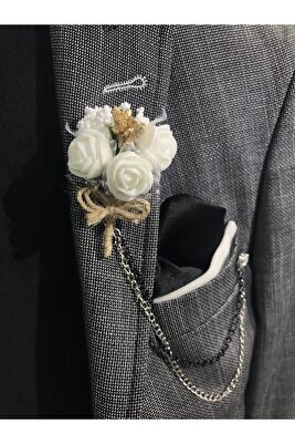 Beyaz Yaka Çiçeği - Damat Çiçeği - Sağdıç Çiçeği Zincirsizdir – Yaka Iğnesi ürün fotoğrafı