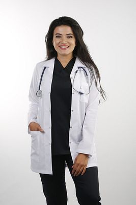 Kadın Beyaz Uzun Kollu 80 Cm Ceket Yaka Alpaka Öğretmen Doktor Eczacı Hemşire Önlüğü ürün fotoğrafı