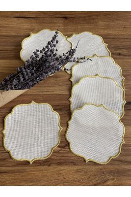 6 Adet Etamin Işlemeye Uygun Linen Keten Kumaş Gold Simli Kahve Yanı Kokteyl Sunum Peçete ürün fotoğrafı