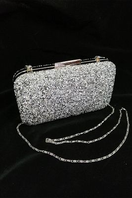 Yakamoz Kadın Gümüş Taşlı Abiye Clutch Portföy Çanta ürün fotoğrafı