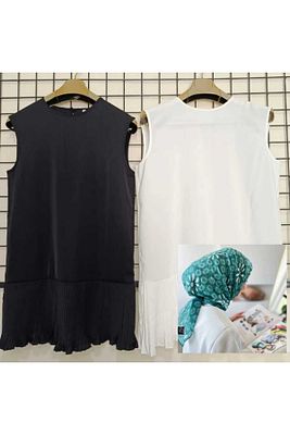 Moda Kayra Kadın Tesettür Kolsuz Piliseli İçlik Siyah-Ekru Kyr00018 ürün fotoğrafı