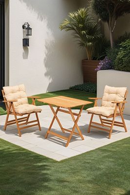 Minderli Loretta Masa Sandalye Seti 2+1 Ahşap Bahçe Balkon Teras Katlanır Set 60x80 Masa ürün fotoğrafı