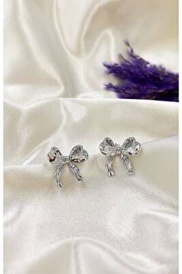 Gümüş Renk Küçük Boy Sallantılı Fiyonk Küpe ürün fotoğrafı