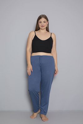 Büyük Beden Kadın Pamuklu Beli Lastikli İnce Kumaş Cepsiz Pijama Altı ürün fotoğrafı