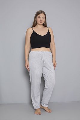 Büyük Beden Kadın Pamuklu Beli Lastikli İnce Kumaş Cepsiz Pijama Altı ürün fotoğrafı