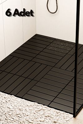 6'lı Bahçe Balkon Teras Zemin Karosu 6 Adet Banyo Paspası Dış Mekan Karosu Kahverengi ürün fotoğrafı
