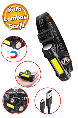 Kafa Feneri Şarjlı Mıknatıslı Lityum Lion Pilli 1200 Lümen Cob Led Kafa Lambası Çalışma Lambası ürün fotoğrafı