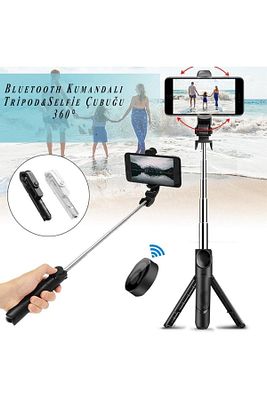 Düz Siyah Bluetooth Kumandalı Selfie Çubuğu-monopod Telefon Tutucu ürün fotoğrafı
