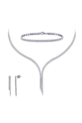 Çift Sıra Suyolu Beyaz Altın Takı Seti ürün fotoğrafı