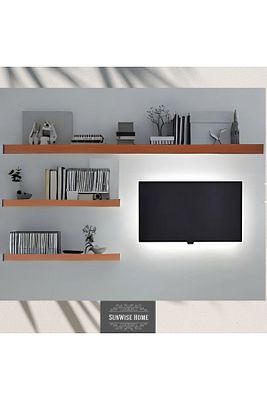 Duvar Rafı, Tv Rafı Salon Dekorasyonu 3'lü Tv Rafı Ceviz Ahşap Antik Çam ürün fotoğrafı