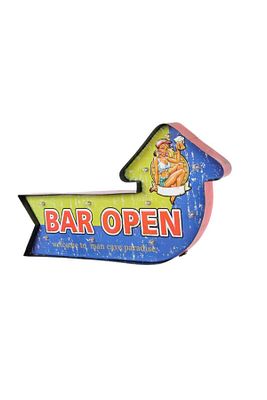 Bar Open Temalı Ledli Bar Tabelası Pano Vintage Led Ampülü ürün fotoğrafı