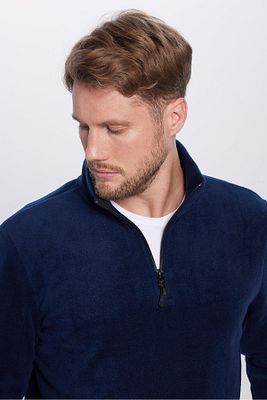 Unisex Standart Fit Rahat Kesim Tüylenme Yapmayan Soğuk Geçirmez Lacivert Dik Yaka Polar Sweatshirt ürün fotoğrafı