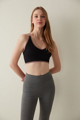 Siyah Contrast Dikişsiz Seamless Sporcu Sütyeni ürün fotoğrafı