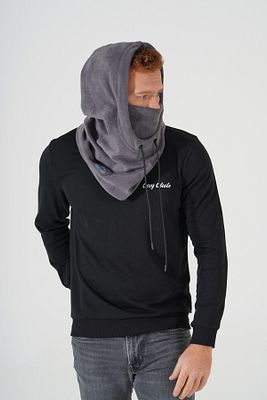 Erkek Koyu Gri Kışlık Polar Rüzgar Geçirmez Sıcak Tutan Şapka Atkı Boyunluk Kar Maskesi ürün fotoğrafı