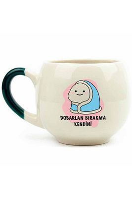 Dobarlan Bırakma Kendini Krem Parlak Balon Kupa (YEŞİL KULP) - Hediye Seramik Kupa ürün fotoğrafı