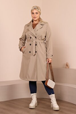 Kadin Buyuk Beden Tesettur Trenckot Tam Boy Tesettur Trenc Astarli Taş ürün fotoğrafı