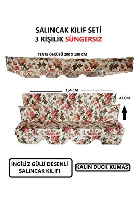 Süngersiz Tenteli Salıncak Kumaş Seti 3kişilik 164x47 Cm Süngersiz Ingiliz Gülü Model ürün fotoğrafı