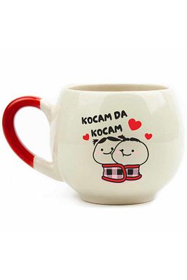 Kocam Da Kocam Krem Parlak Balon Kupa (Kırmızı Kulp) - Hediye Seramik Kupa ürün fotoğrafı