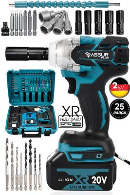 Assur Plus 21v 2.0ah Şarjlı Somun Sökme Sıkma Set Kömürsüz Çift Akü Metal Mandrenli Torklu Vidalama ürün fotoğrafı