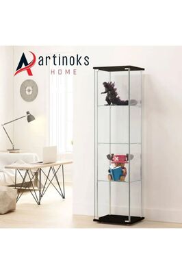 3 lü beyaz siyah sade Home Cam Vitrin Gümüşlük Büfe Kitaplık Camlı Koleksiyon vitrini ürün fotoğrafı