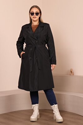 Kadin Buyuk Beden Tesettur Trenckot Tam Boy Tesettur Trenc Astarli Fuşya ürün fotoğrafı