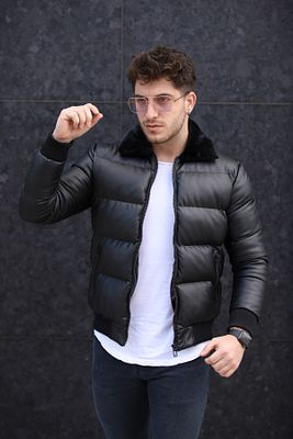 Erkek Şişme Parlak Deri Mont ürün fotoğrafı