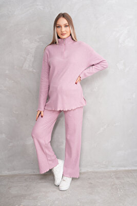 Pembe Fermuar Yakalı Yumoş Kumaş Hamile ve Lohusa Eşofman Takımı ürün fotoğrafı