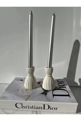 2 Adet Dekoratif Şamdan Mumluk Beyaz Mumluk, Tealight Pinterest Model Aksesuar ürün fotoğrafı