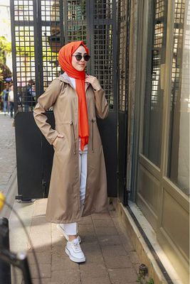 Bileği Çizgili Kapüşonlu Trençkot ürün fotoğrafı