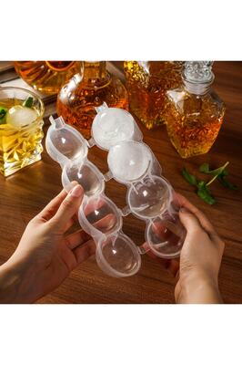 4'lü Küre Buz Topu Kalıbı - Yuvarlak Içecek Buz Topu Dondurucu Buzluk Saklama Ve Sunum Kabı ürün fotoğrafı