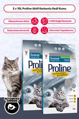 Proline Aktif Karbonlu Topaklanan Kedi Kumu 10 Lt X 2 Adet ürün fotoğrafı