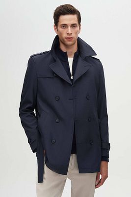Ds Damat Regular Fit Lacivert Apoletli Beli Kemerli Pardösü/Trenckot ürün fotoğrafı