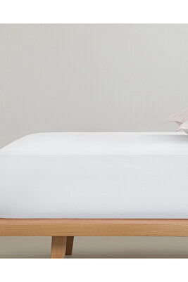 Düz Pamuklu Çift Kişilik Çarşaf Beyaz ürün fotoğrafı