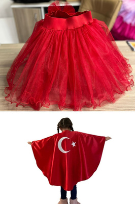 Türk Bayrak Pelerin Kostüm-kırmızı Ay Yıldızlı Bayrak Pelerin ürün fotoğrafı
