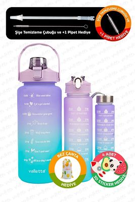 Eldorado 3lü Set Bpa Içermez Motivasyonel Su Matarası Mor Su Matarası,su Şişesi,suluk ürün fotoğrafı