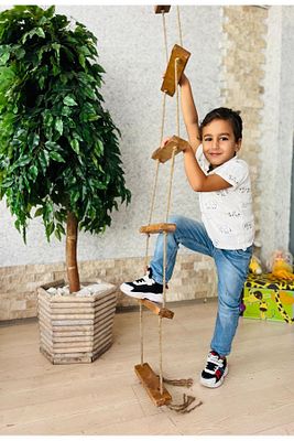 Çocuk Ahşap Halat Ip Merdiven Montessori Eğitici Trapez Salıncak Tırmanma Kulesi Jimlastik Salıncağı ürün fotoğrafı