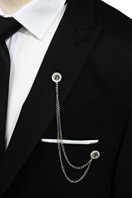 Kişiye Özel İstenilen Harflerde Zincirli Ceket Yaka İğnesi ürün fotoğrafı