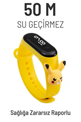 Pokemon Pikachu Figürlü Led Dokunmatik Ekranlı Su Geçirmez Dijital Çocuk Kol Saati (SARI) ürün fotoğrafı