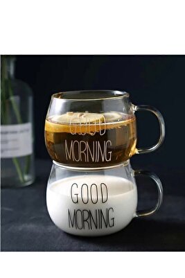 2 Li Good Morning Günaydın 400 ml Borosilikat Cam Kupa Fma00618 ürün fotoğrafı